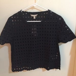 Eyelet navy top - new